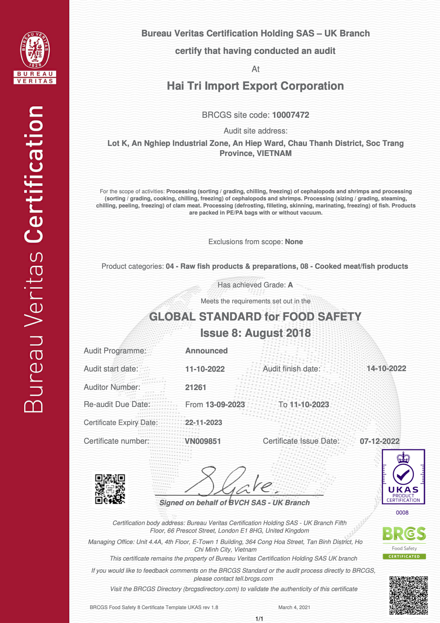 BRCGS Certificate